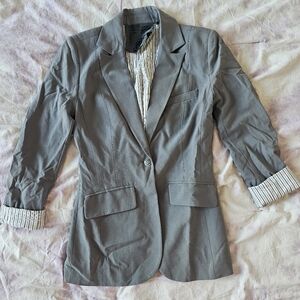 GUESS blazer lined button pockets cropped arm Grey striped work professional